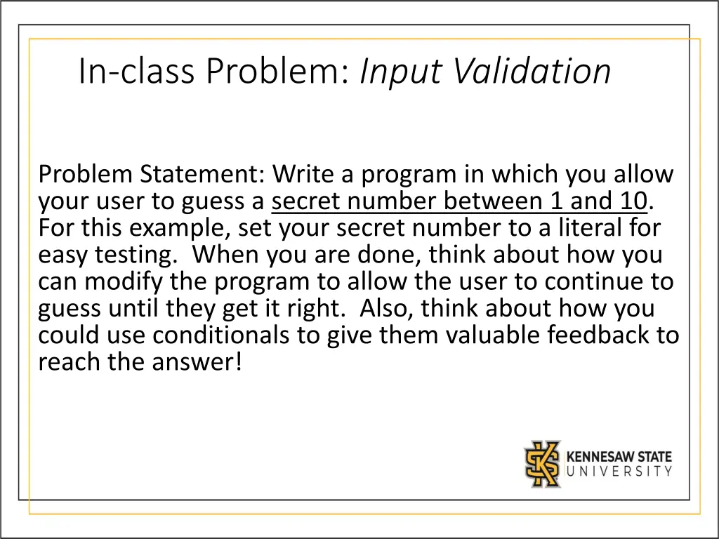 in class problem input validation