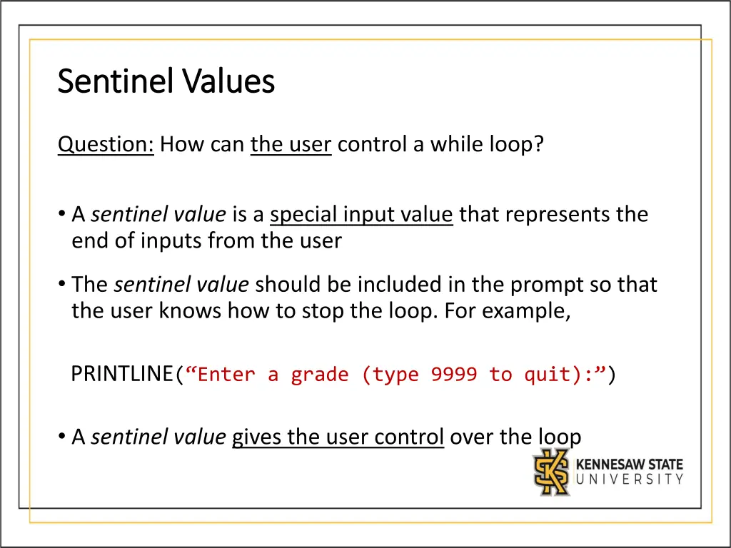 sentinel values sentinel values