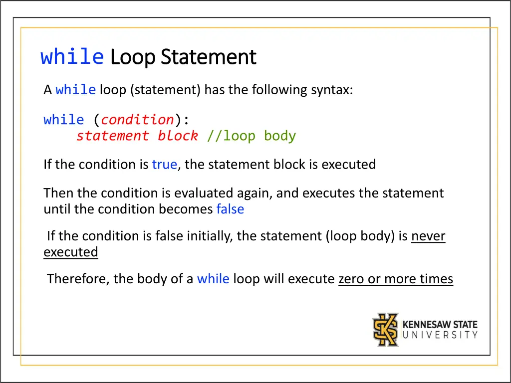 while loop statement loop statement