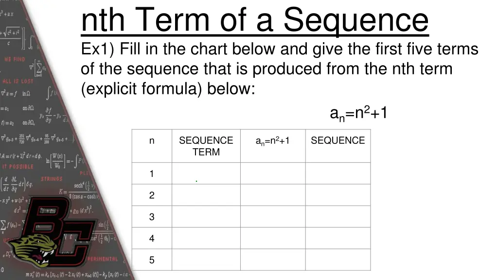 nth term of a sequence ex1 fill in the chart 1