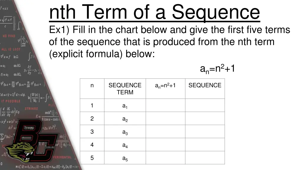 nth term of a sequence ex1 fill in the chart 2