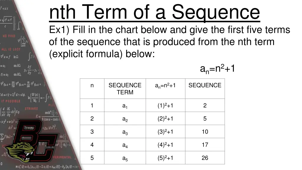 nth term of a sequence ex1 fill in the chart 4