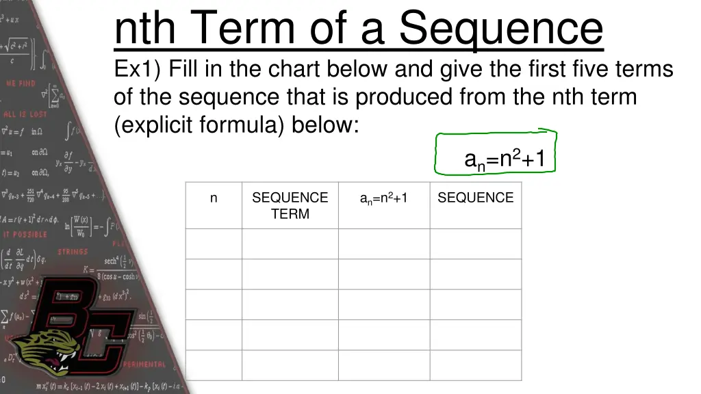 nth term of a sequence ex1 fill in the chart