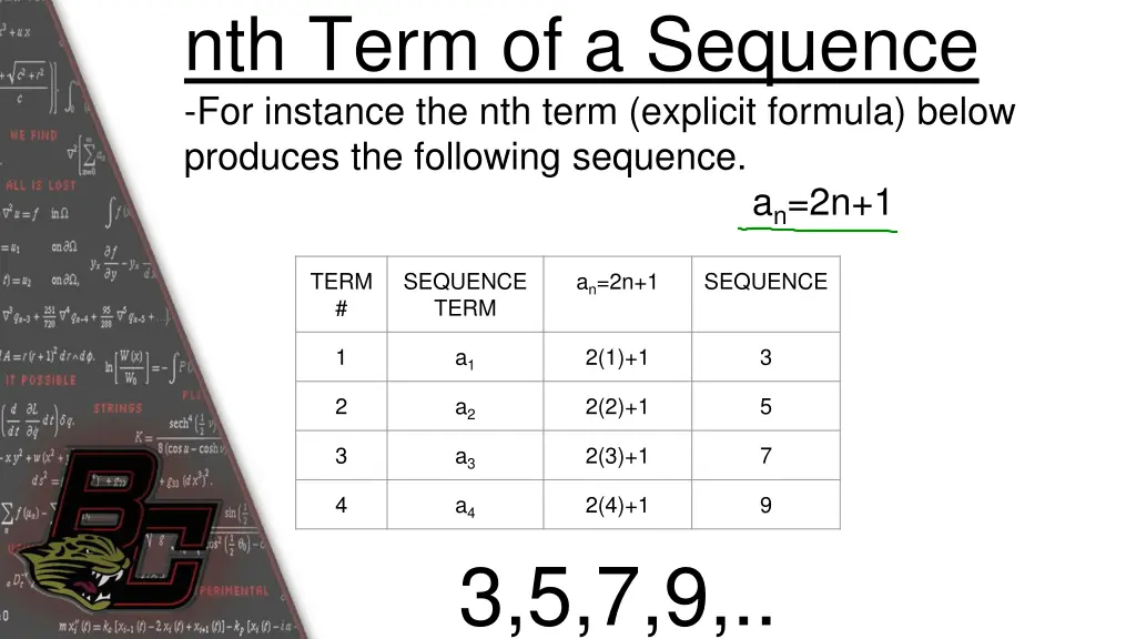 nth term of a sequence for instance the nth term