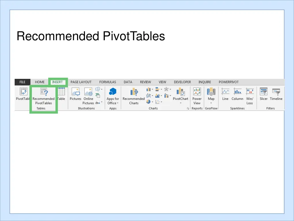 recommended pivottables