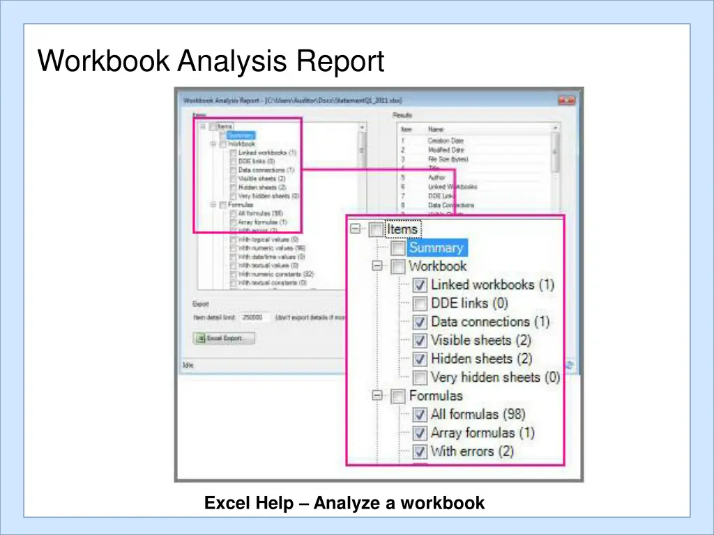 workbook analysis report