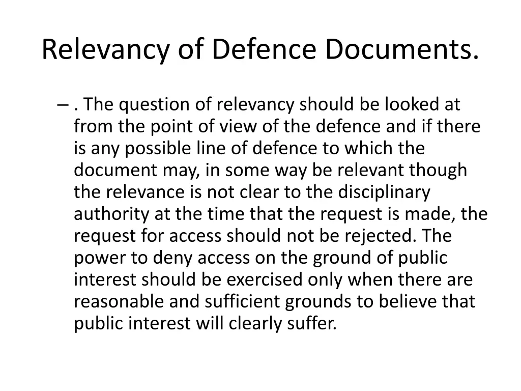 relevancy of defence documents