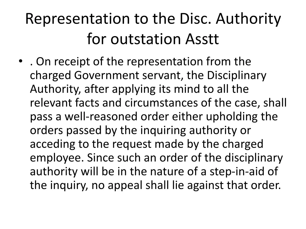 representation to the disc authority