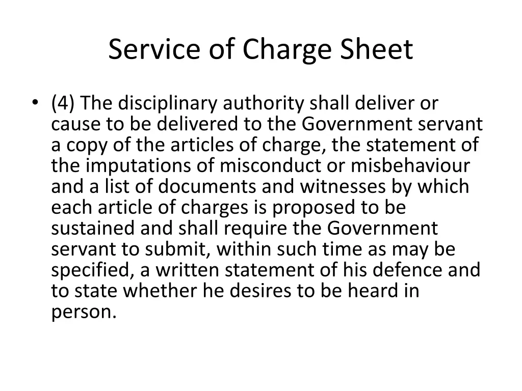 service of charge sheet