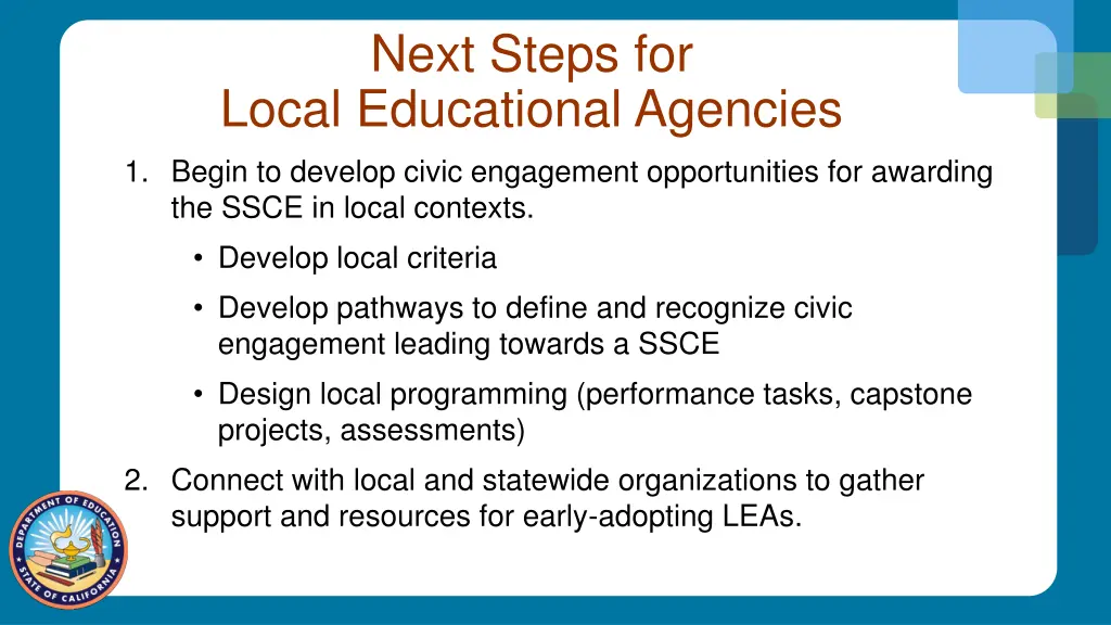 next steps for local educational agencies