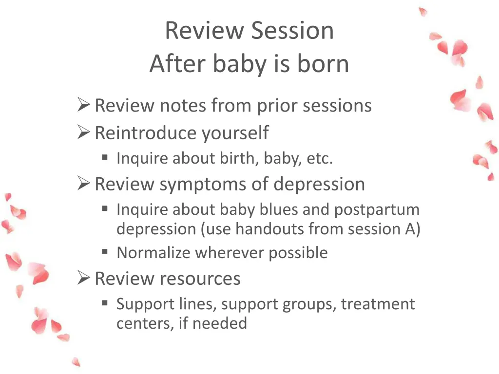 review session after baby is born