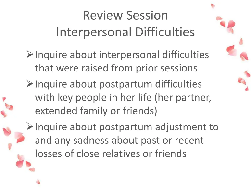 review session interpersonal difficulties