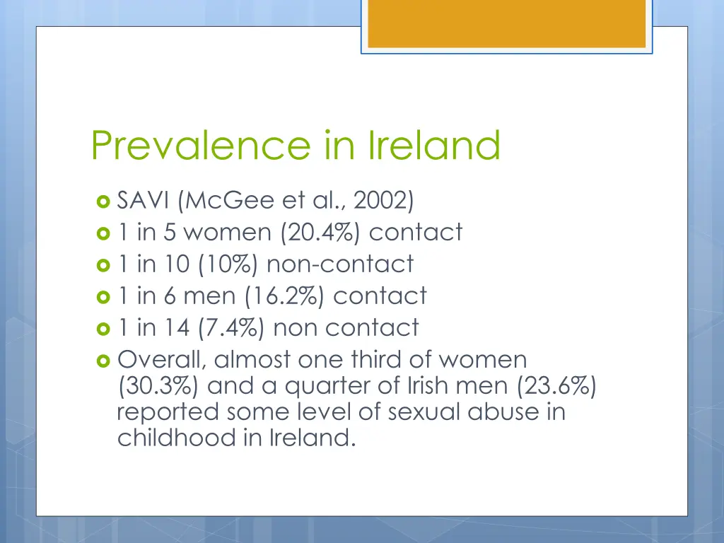 prevalence in ireland