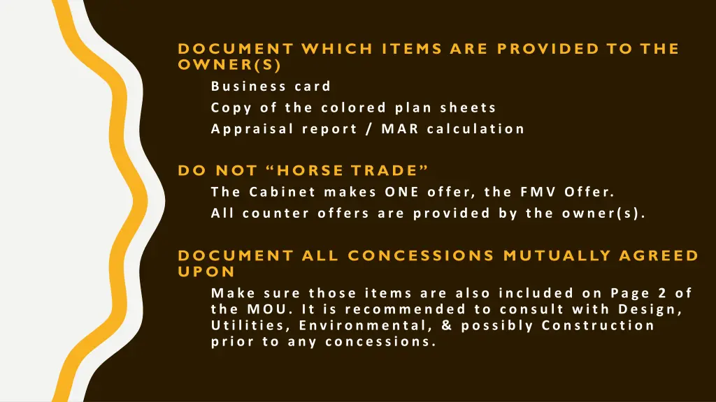 document which items are provided to the owner