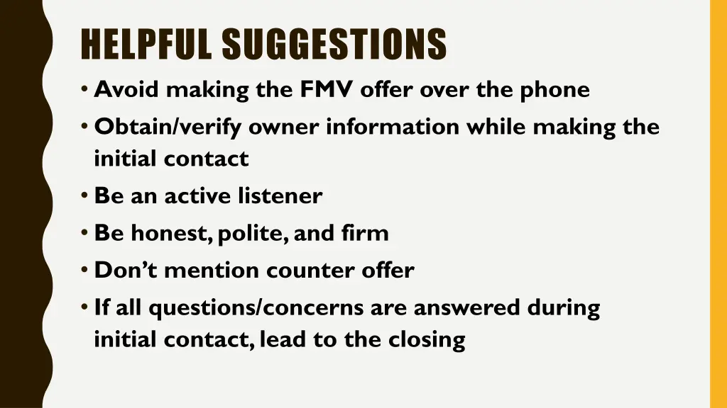 helpful suggestions avoid making the fmv offer