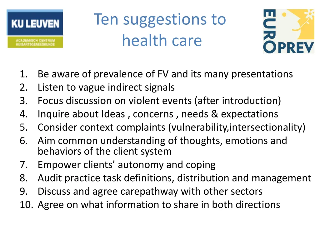 ten suggestions to health care