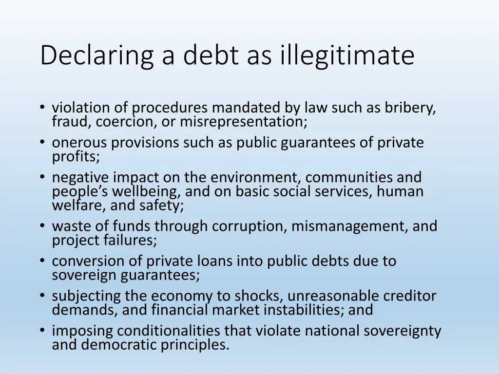 declaring a debt as illegitimate