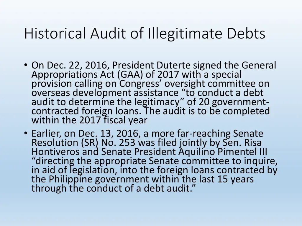 historical audit of illegitimate debts