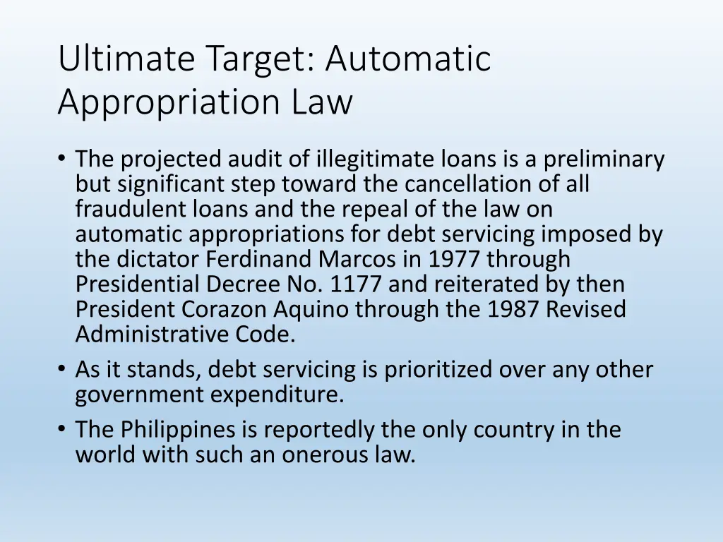 ultimate target automatic appropriation law