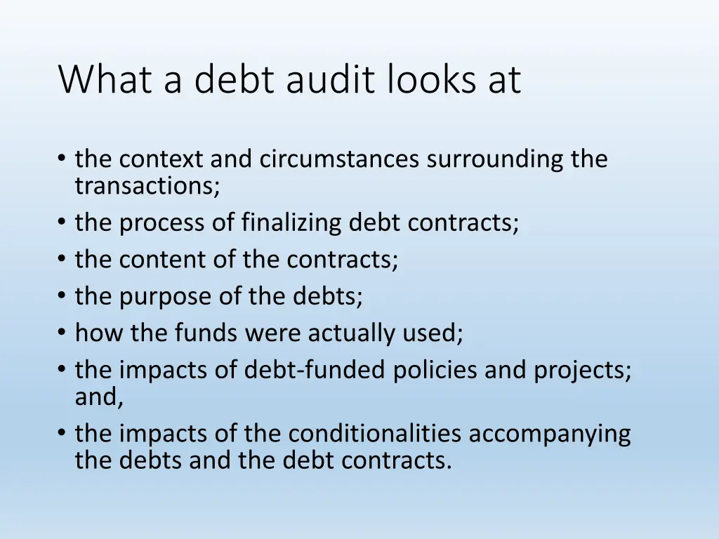 what a debt audit looks at