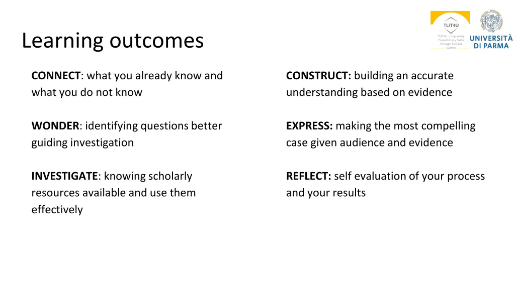 learning outcomes