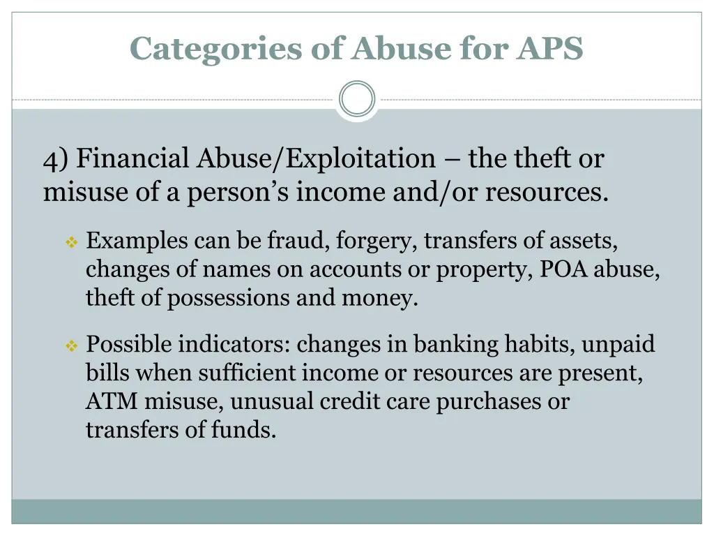 categories of abuse for aps 3