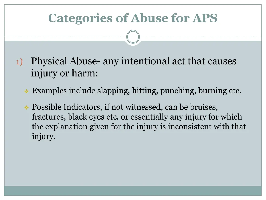 categories of abuse for aps