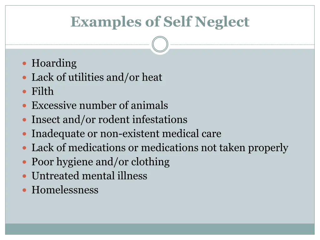 examples of self neglect