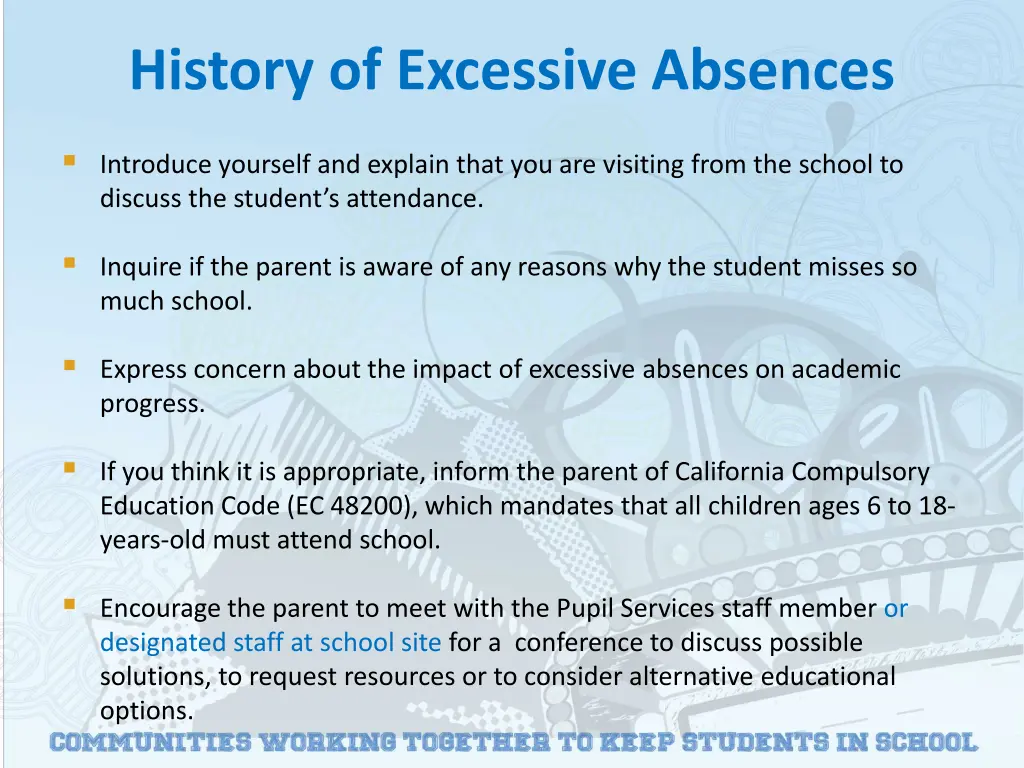 history of excessive absences