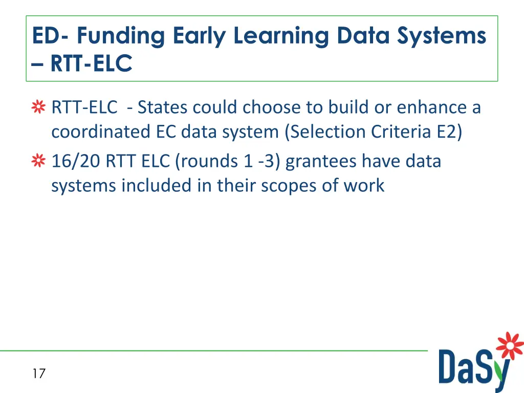 ed funding early learning data systems rtt elc