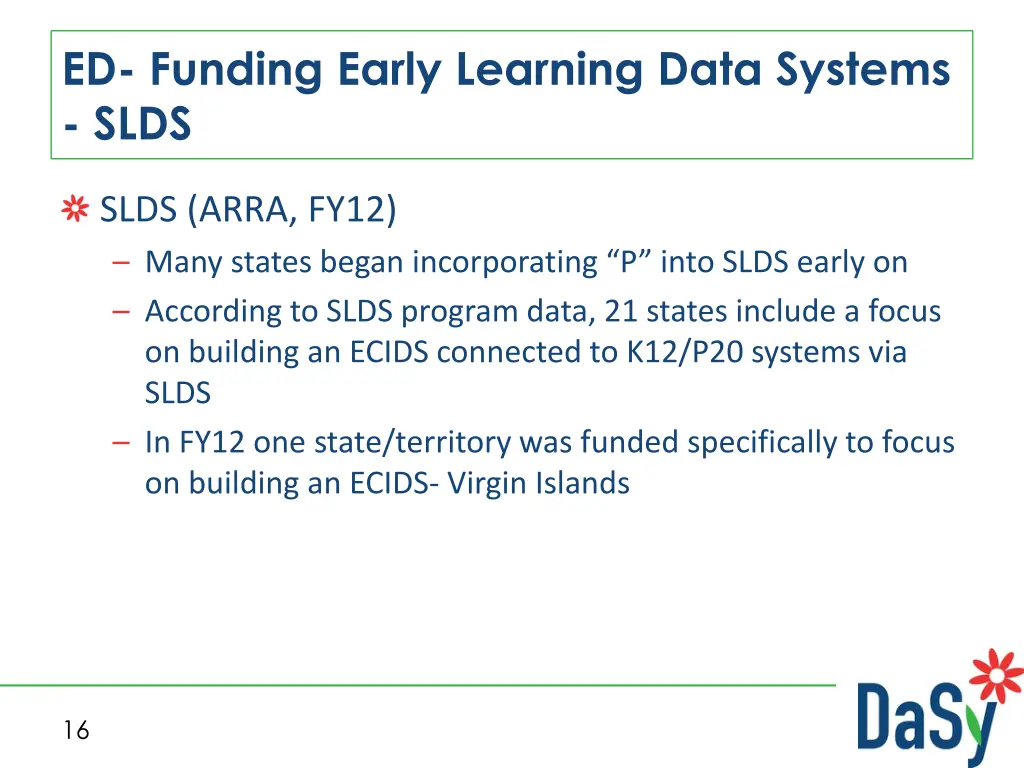 ed funding early learning data systems slds