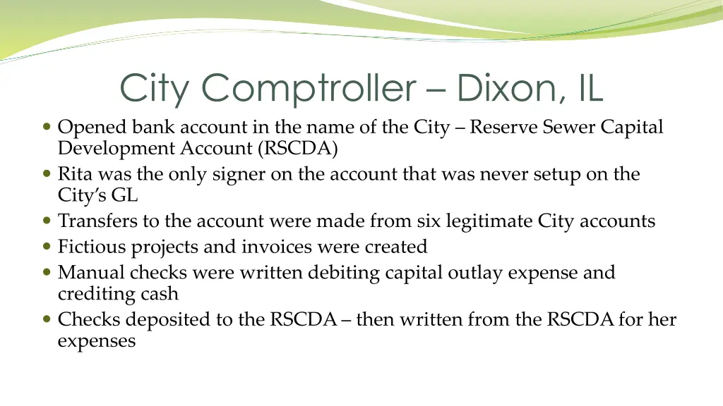 city comptroller dixon il opened bank account