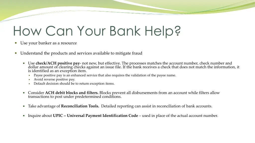 how can your bank help