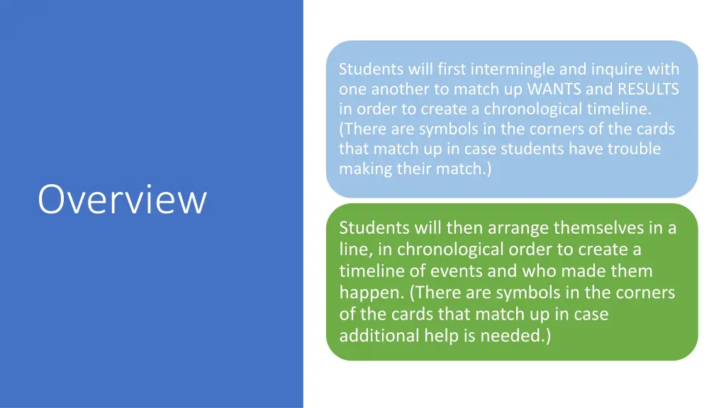 students will first intermingle and inquire with