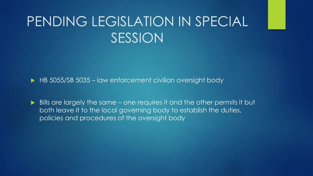 pending legislation in special session