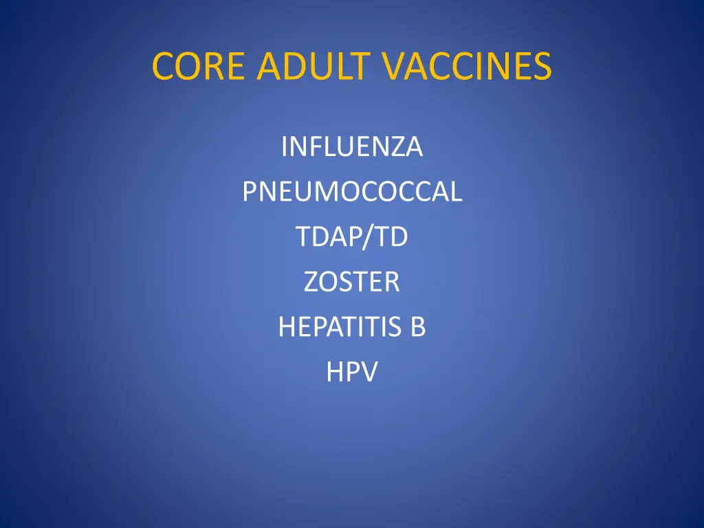 core adult vaccines