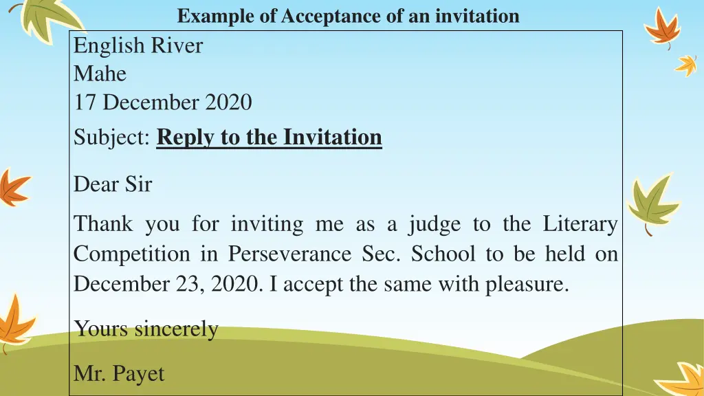 example of acceptance of an invitation english