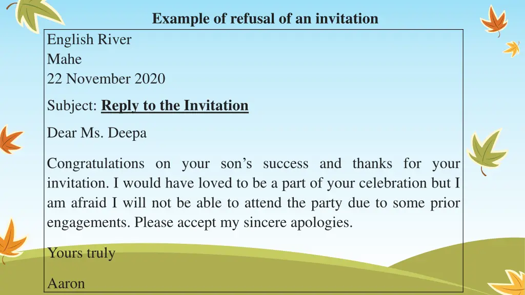 example of refusal of an invitation