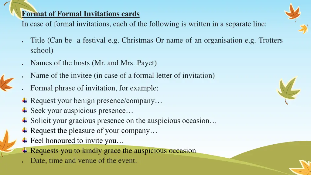 format of formal invitations cards in case