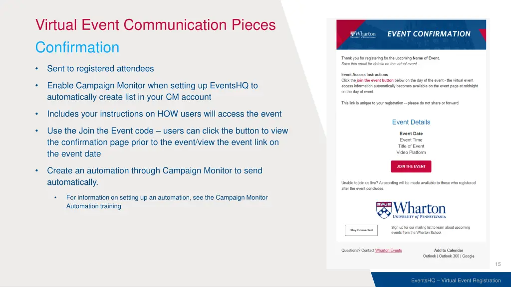 virtual event communication pieces confirmation