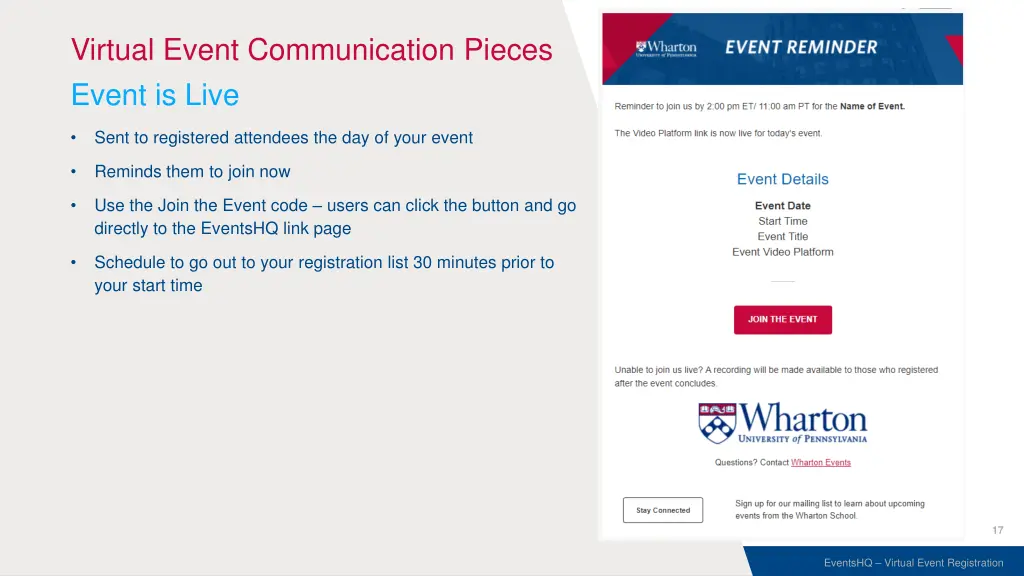 virtual event communication pieces event is live