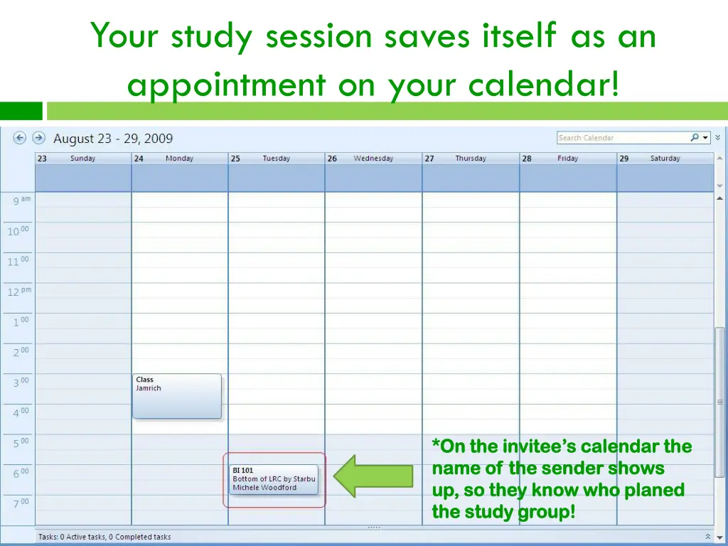 your study session saves itself as an appointment