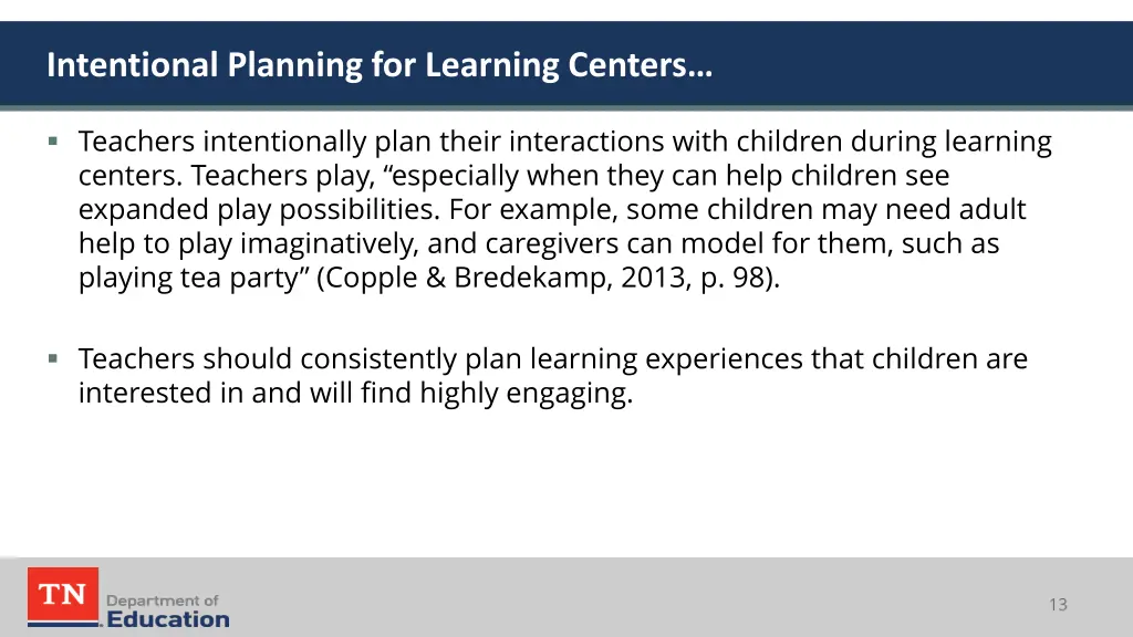 intentional planning for learning centers