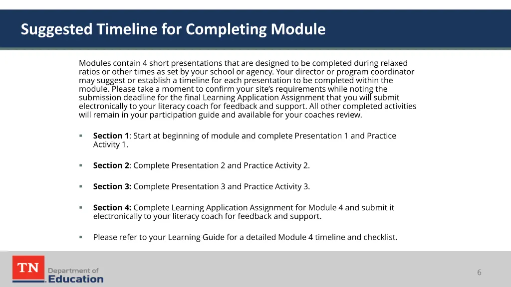 suggested timeline for completing module