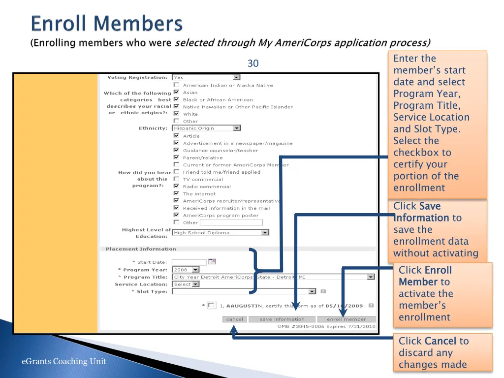 enter the member s start date and select program