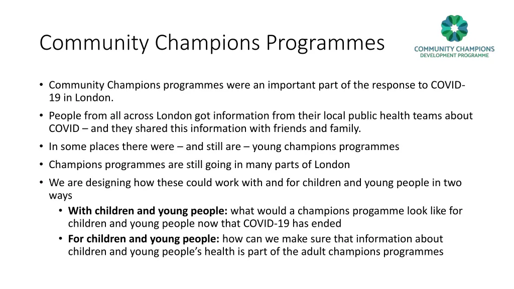 community champions programmes