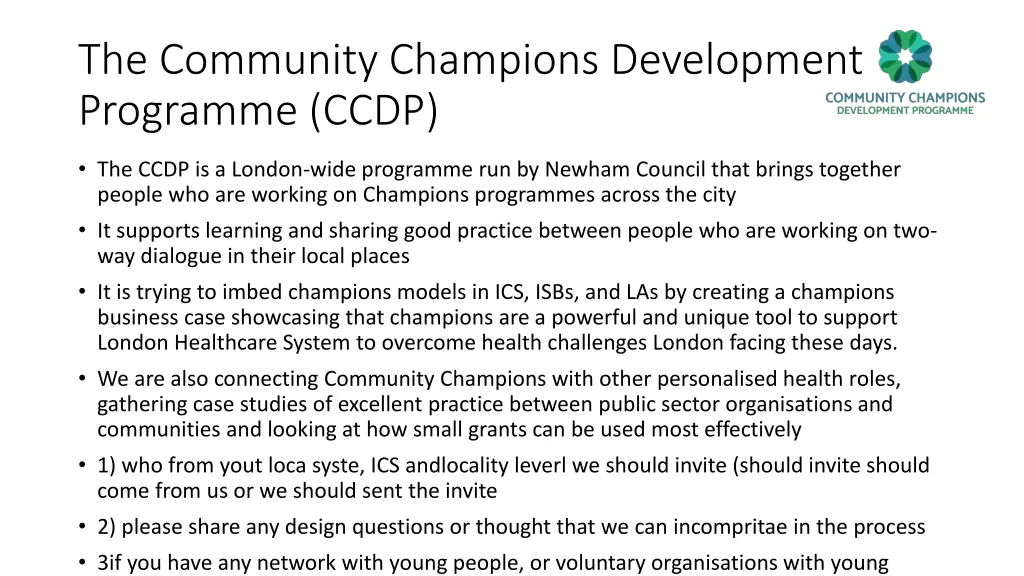 the community champions development programme ccdp