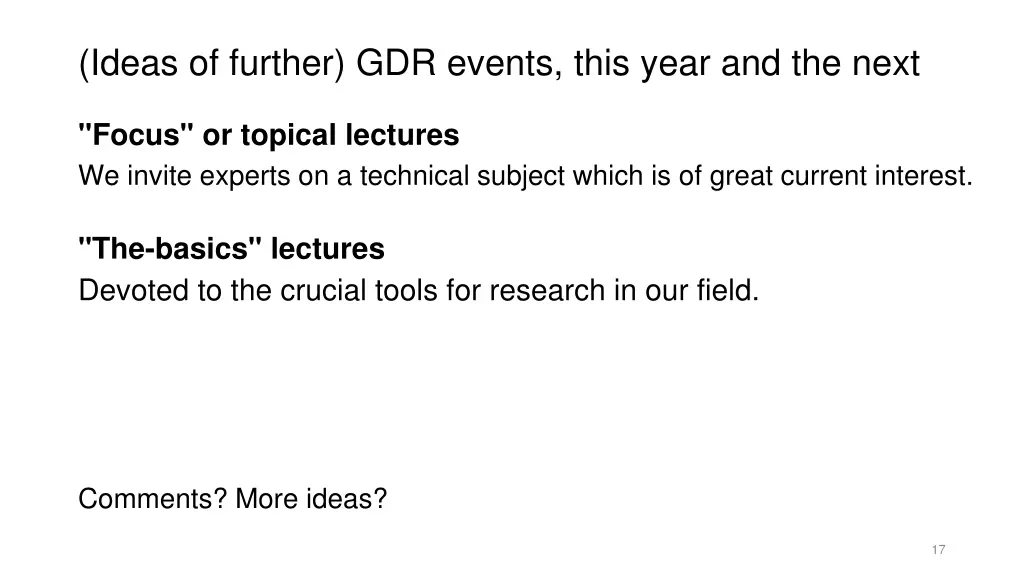 ideas of further gdr events this year and the next 1