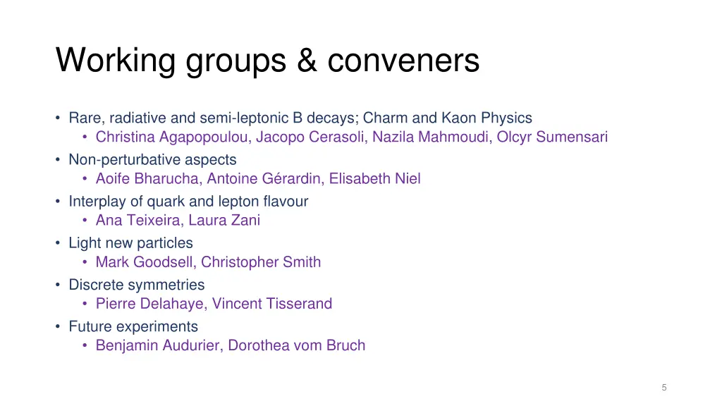 working groups conveners 1