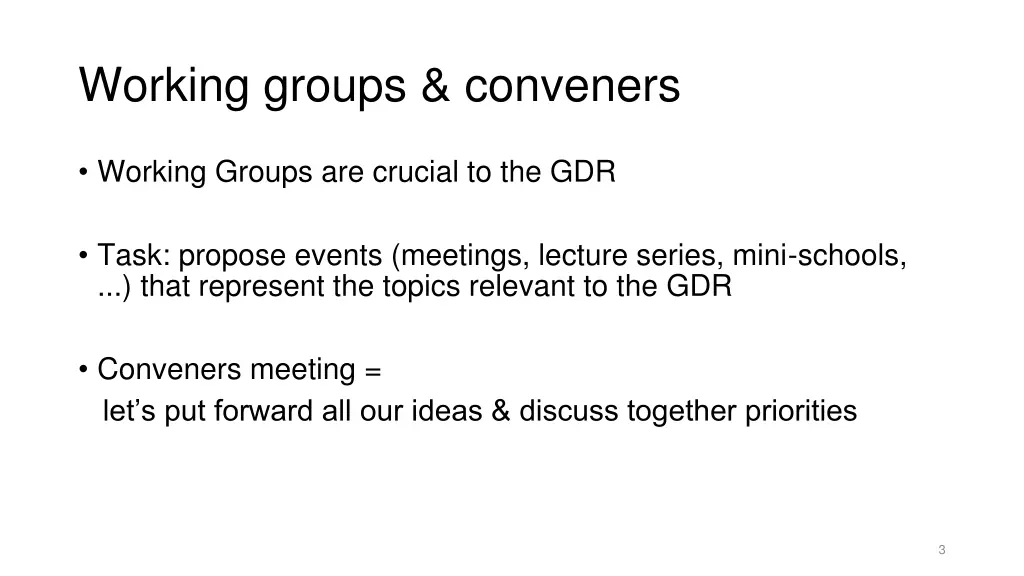 working groups conveners